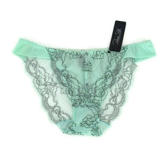 Rene Rofe Lingerie Womens Bikini Bottom Green Abstract Embroidered Stretch L New - Picture 1 of 5
